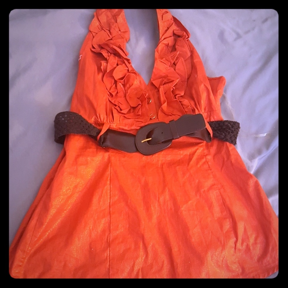 Deep orange halter top w/belt